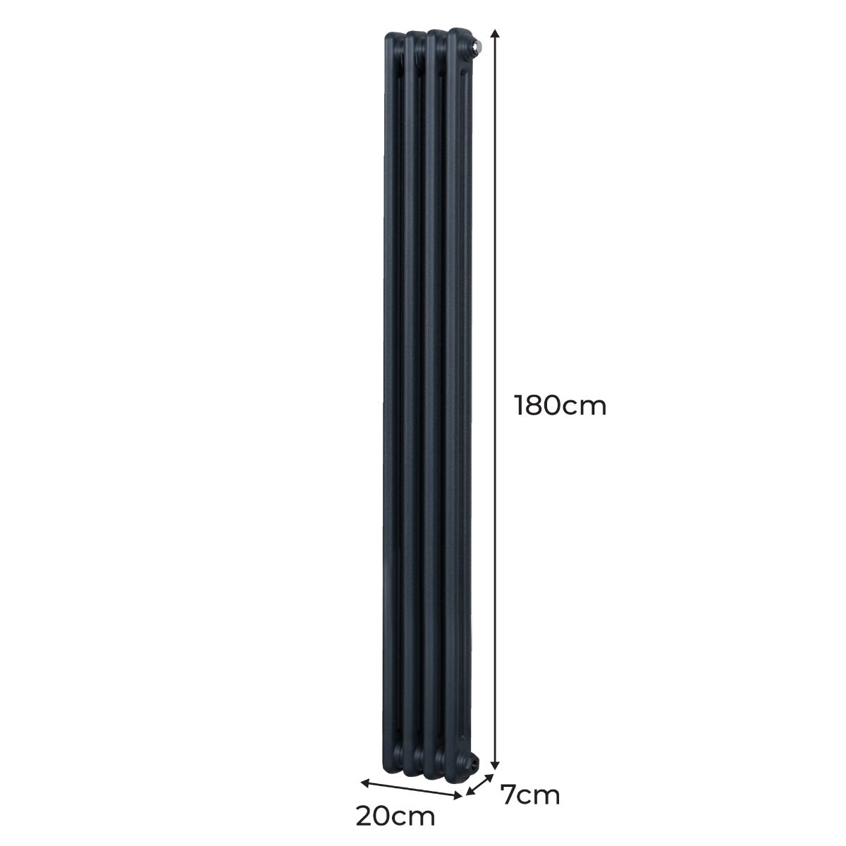 Termosifone a 2 colonne grigio antracite, dimensioni 1800 x 202mm, con superficie liscia e design elegante per riscaldamento efficace