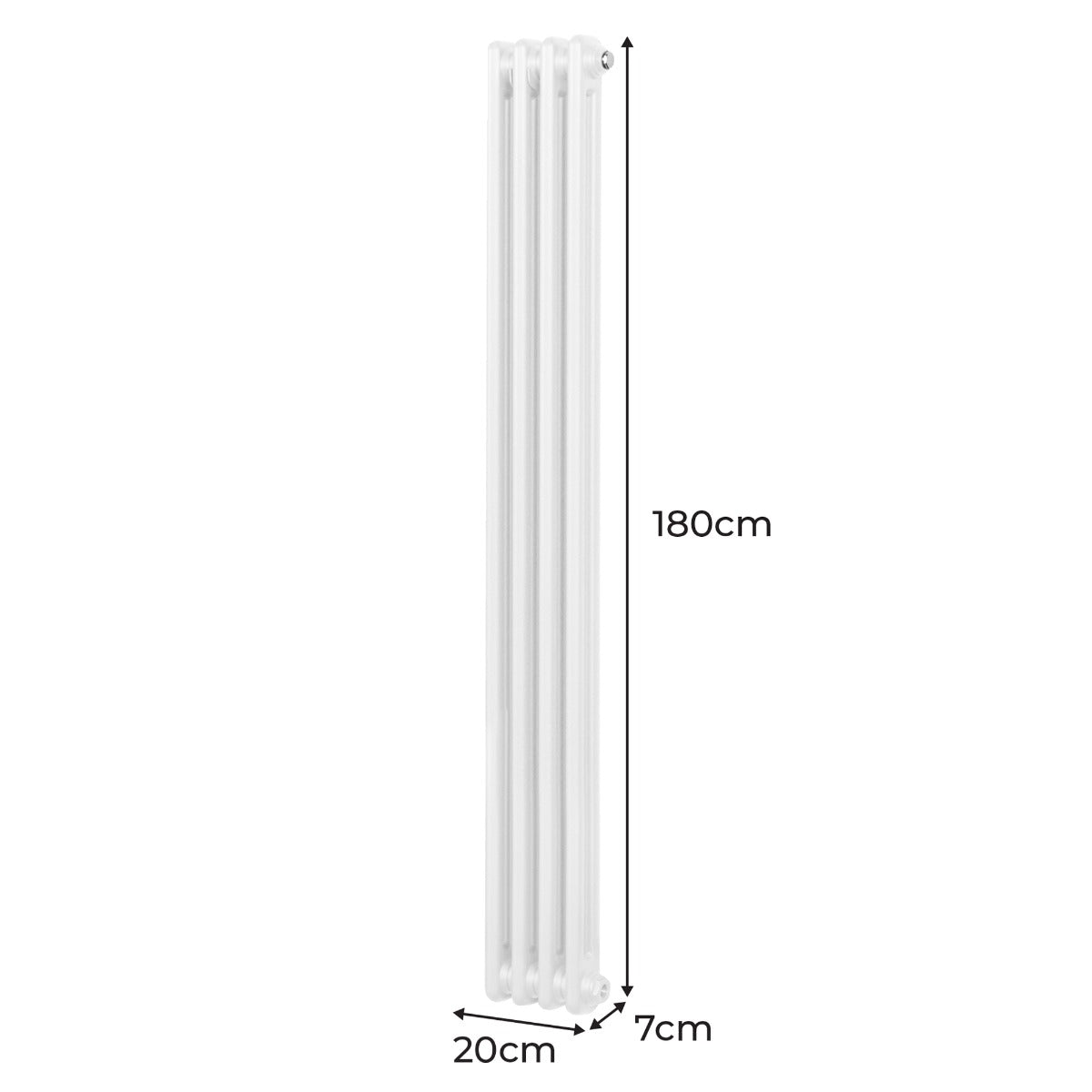 Termosifone a 2 colonne bianco, altezza 180 cm, larghezza 20 cm, con finitura liscia e design elegante per riscaldamento efficace