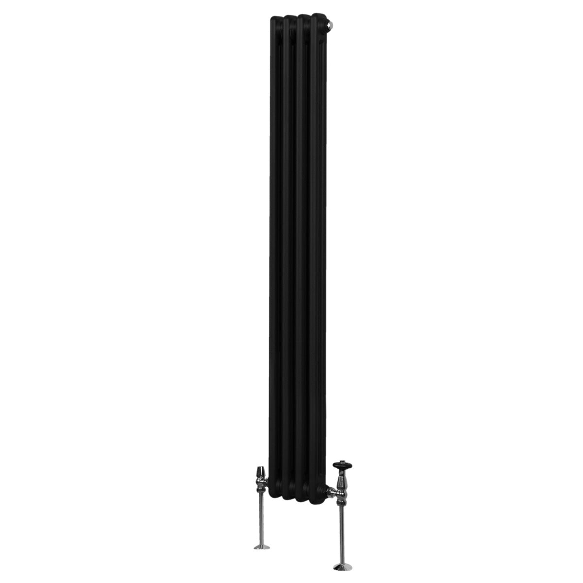 Termosifone a 2 colonne, 1800 x 202mm, colore nero opaco, con finitura liscia e supporti metallici lucidi per un design elegante