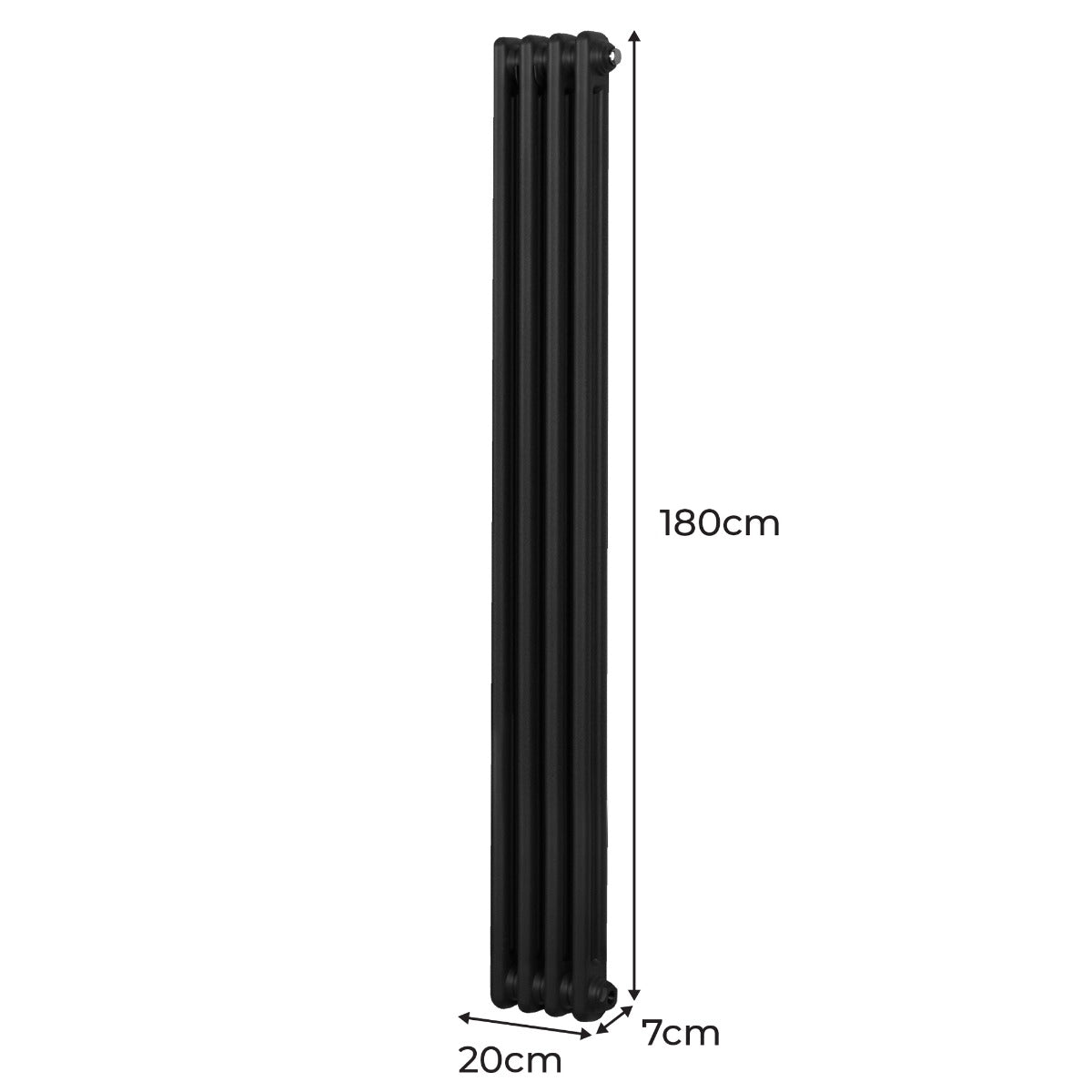 Termosifone a 2 colonne, 1800 x 202mm, colore nero, design elegante e moderno, superficie liscia e finitura opaca, ideale per riscaldare ambienti