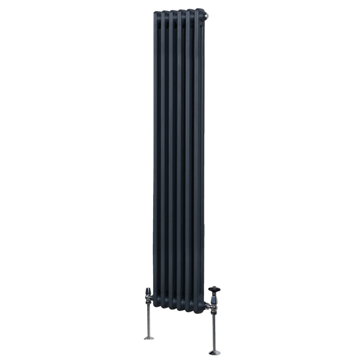 Termosifone a 2 colonne, 1800 x 292mm, colore grigio antracite, con finitura liscia e struttura verticale elegante, dotato di valvole in metallo