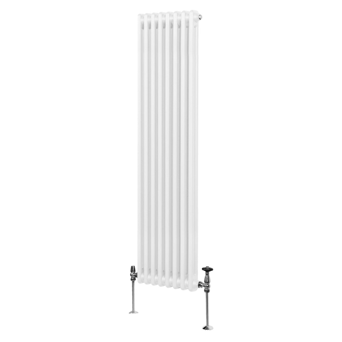 Termosifone a 2 colonne, 1800 x 382mm, colore bianco, con finitura liscia e supporti metallici lucidi per un design elegante e moderno