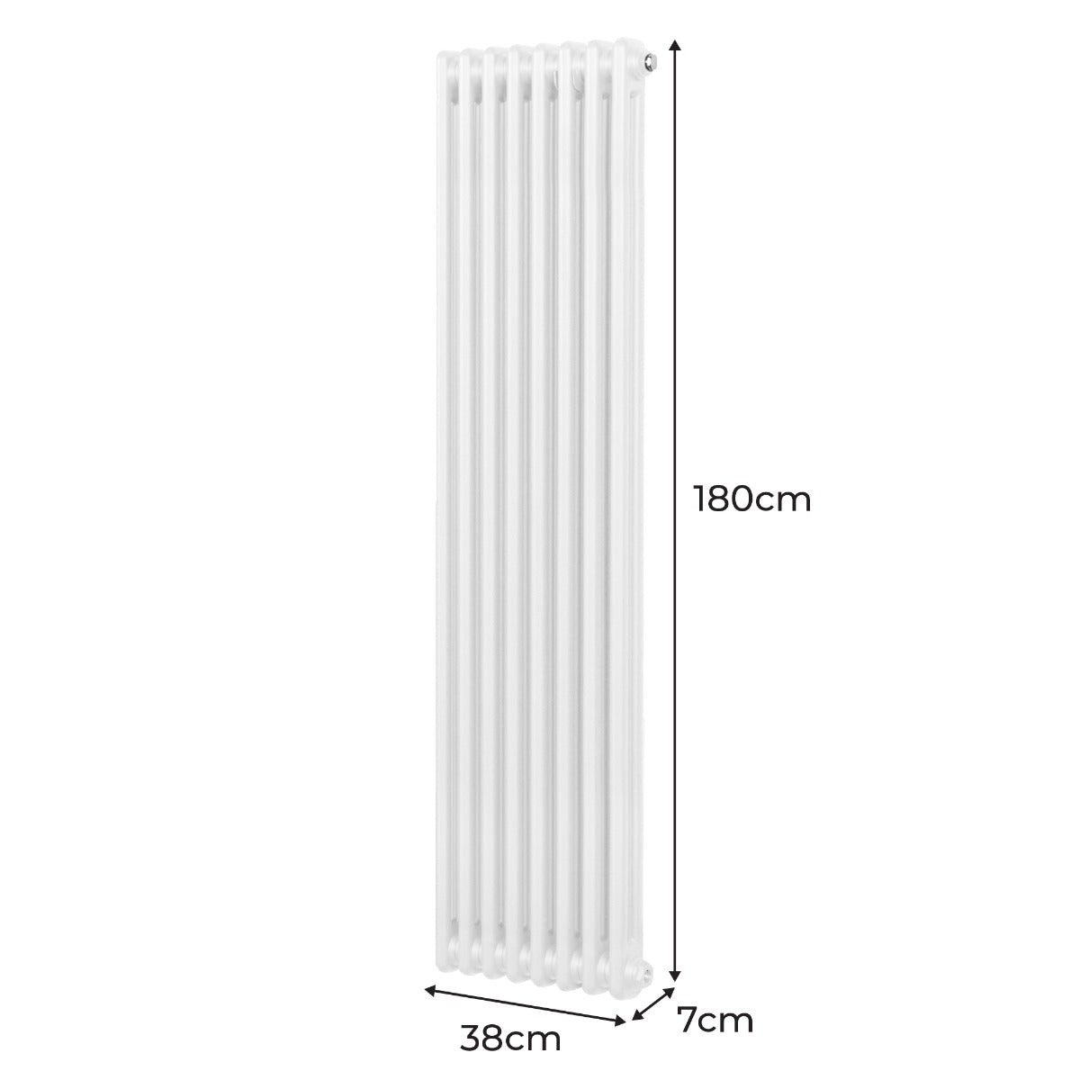 Termosifone a 2 colonne bianco, altezza 180 cm, larghezza 38 cm, design elegante e moderno, superficie liscia e lucida