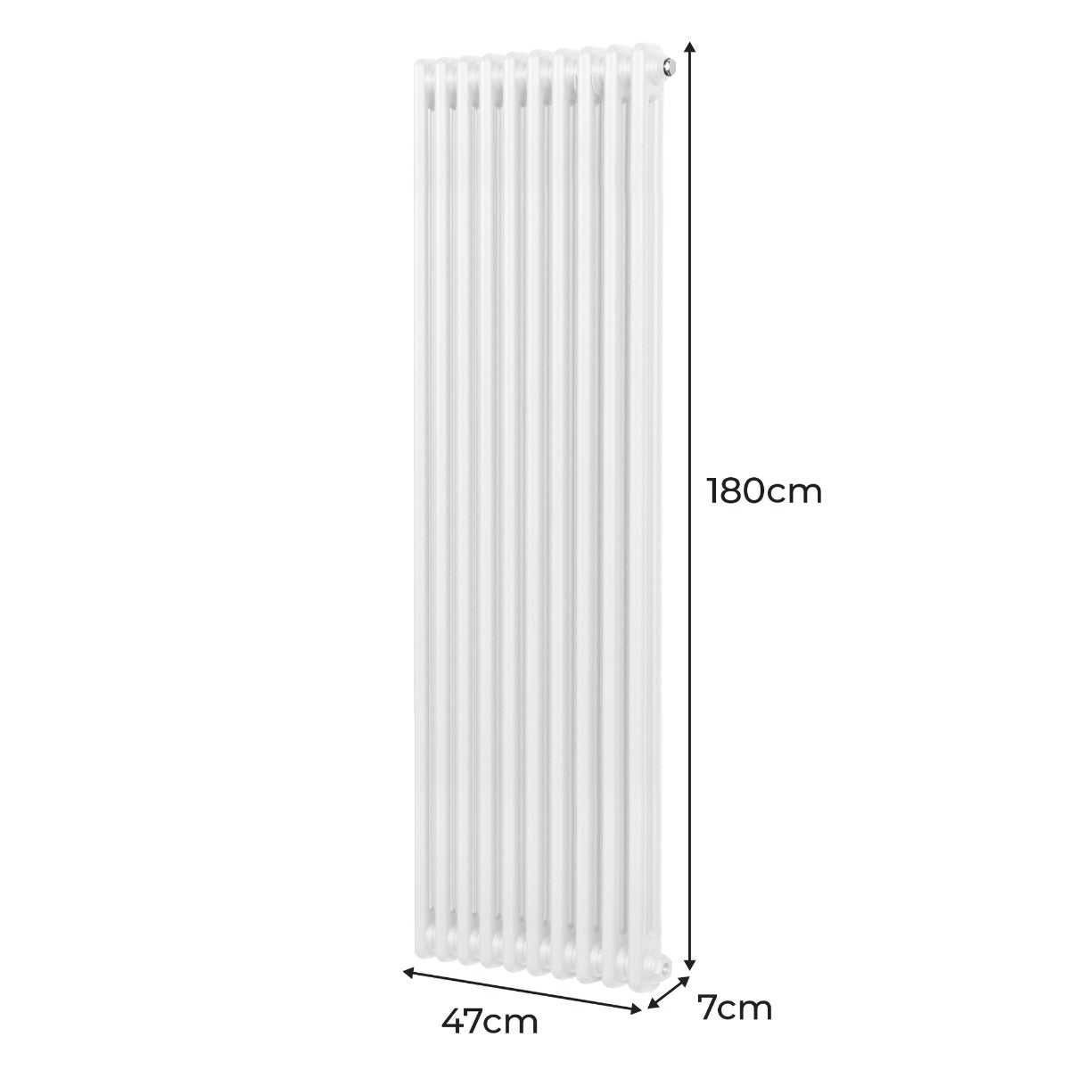 Radiatore termosifone bianco a 2 colonne, dimensioni 1800 x 472mm, con finitura liscia e design elegante per ambienti moderni