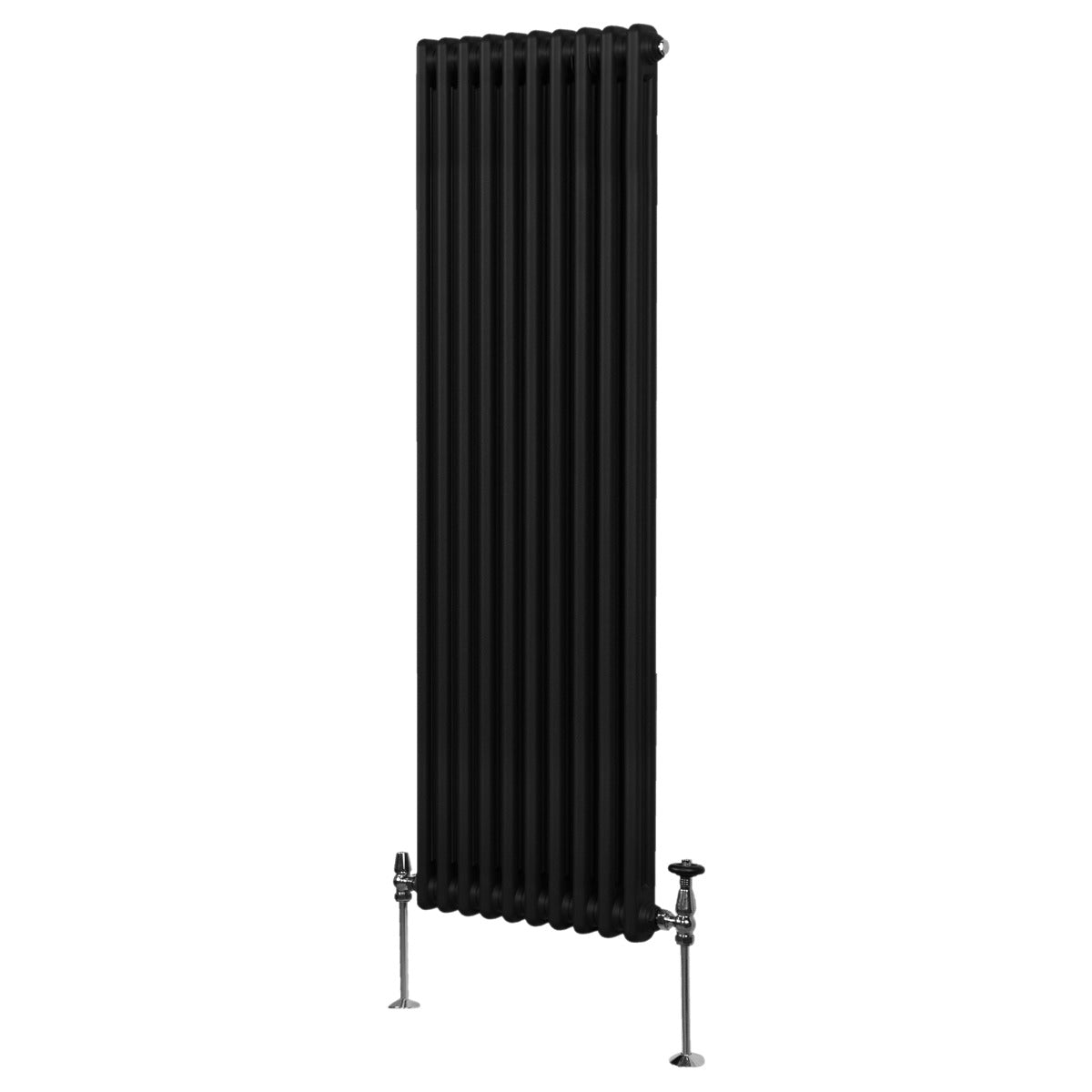 Termosifone a 2 colonne, 1800 x 472mm, colore nero opaco, con finitura liscia e supporti metallici, ideale per riscaldare ambienti moderni