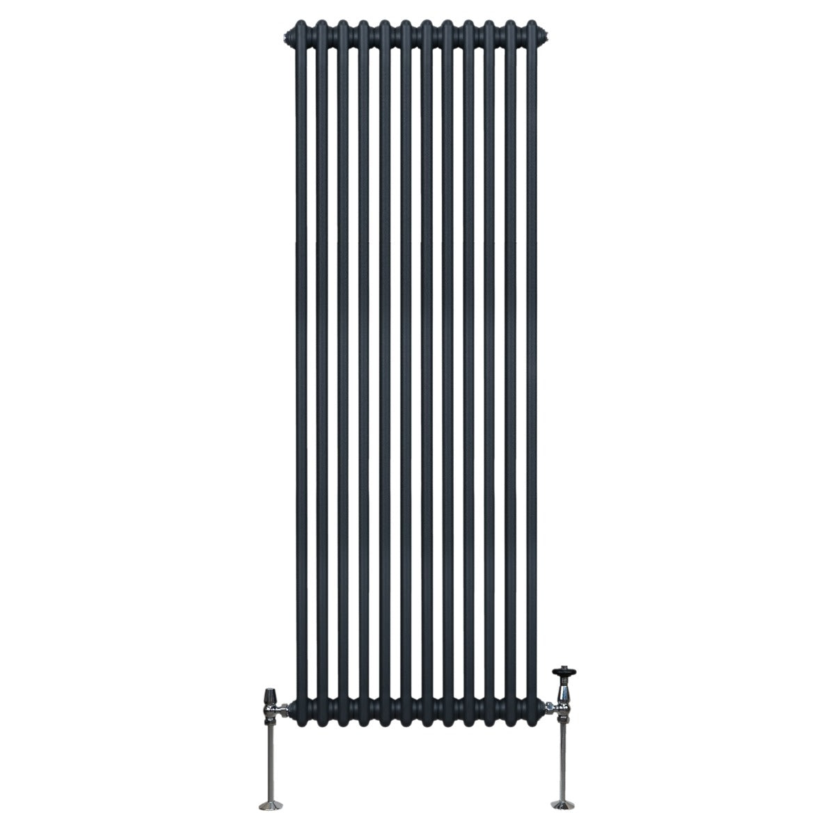 Termosifone a 2 colonne grigio antracite, altezza 1800 mm, con finitura liscia e tubi verticali, adatto per riscaldamento domestico