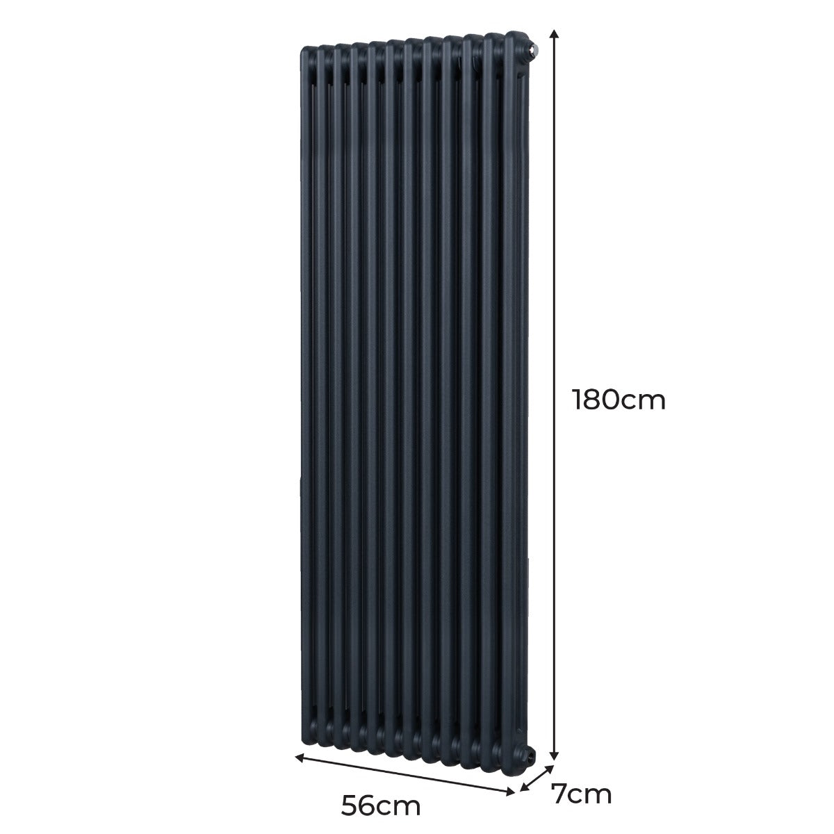 Termosifone a 2 colonne grigio antracite, 1800 x 562mm, con finitura liscia e design verticale elegante, ideale per riscaldare ambienti