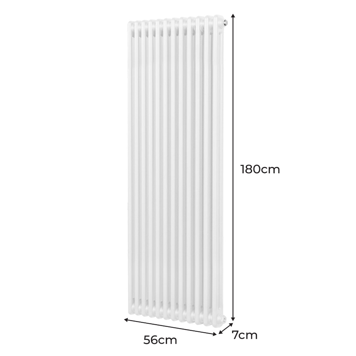 Termosifone a 2 colonne bianco, altezza 180 cm e larghezza 56 cm, con superficie liscia e design elegante per riscaldamento efficace