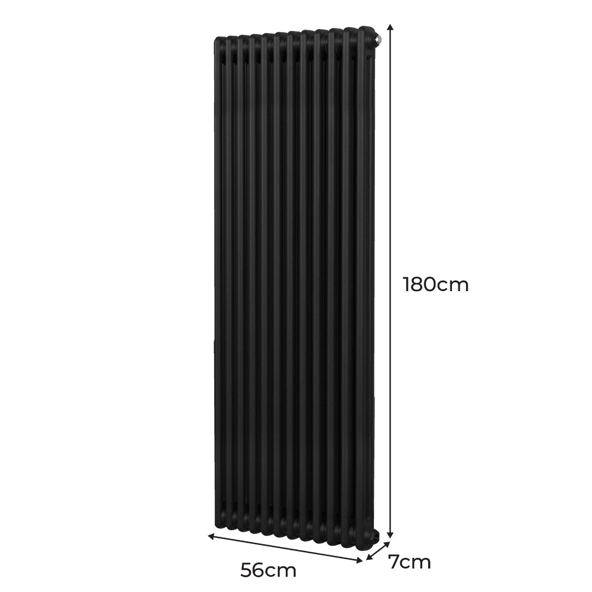 Termosifone a 2 colonne, 1800 x 562mm, colore nero opaco, design elegante e lineare, struttura in metallo resistente e texture liscia