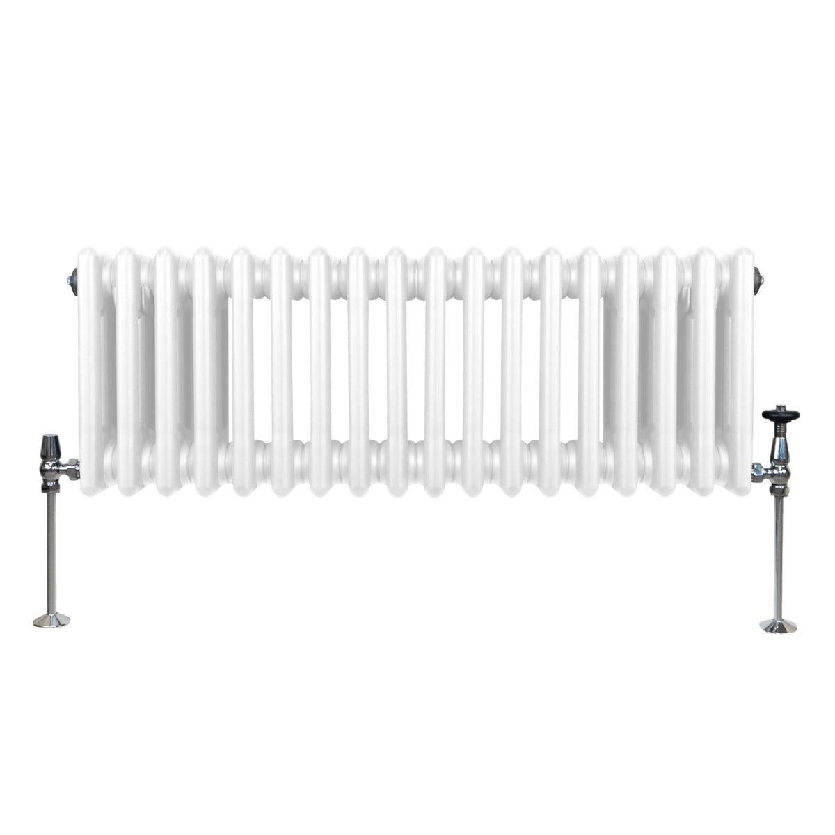 Termosifone a 3 colonne, 300 x 832mm, colore bianco lucido, con finitura liscia e supporti metallici, ideale per riscaldamento domestico