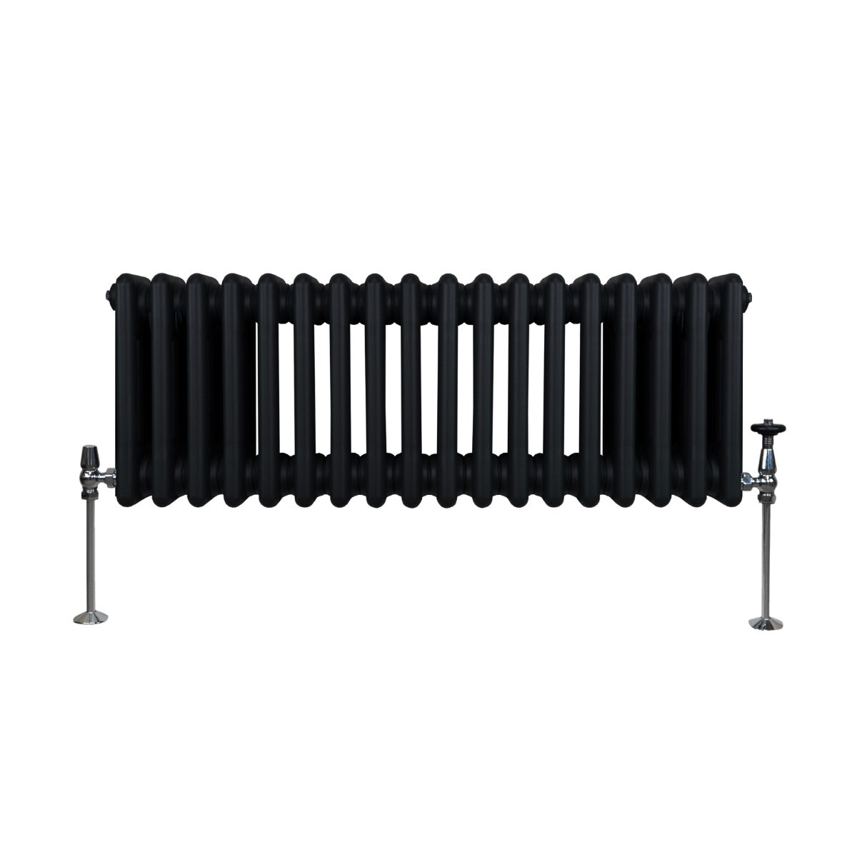 Termosifone a 3 colonne, 300 x 832mm, colore nero, con finitura liscia e tubi arrotondati, ideale per riscaldare ambienti moderni