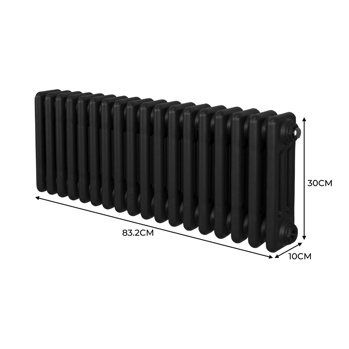 Termosifone a 3 colonne, 300 x 832mm, colore nero, design elegante e moderno, superficie liscia e finitura opaca, ideale per riscaldamento