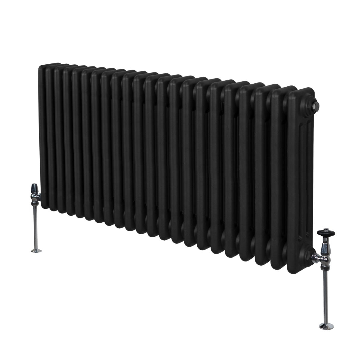Termosifone a 3 colonne, 600 x 1012mm, colore nero opaco, con finitura liscia e supporti metallici lucidi ai lati