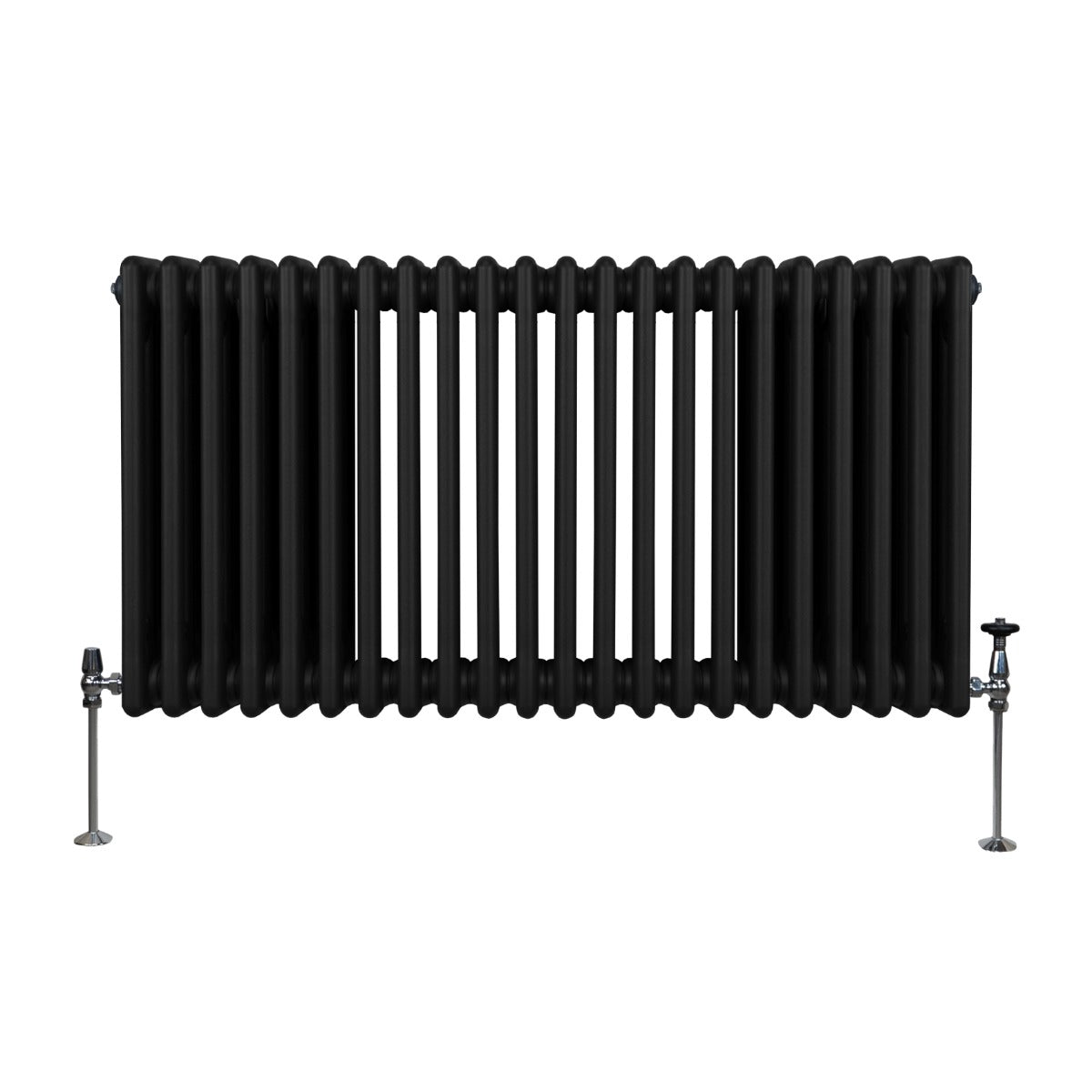 Termosifone a 3 colonne di colore nero, dimensioni 600 x 1012mm, con finitura liscia e tubi verticali, adatto per riscaldamento interno