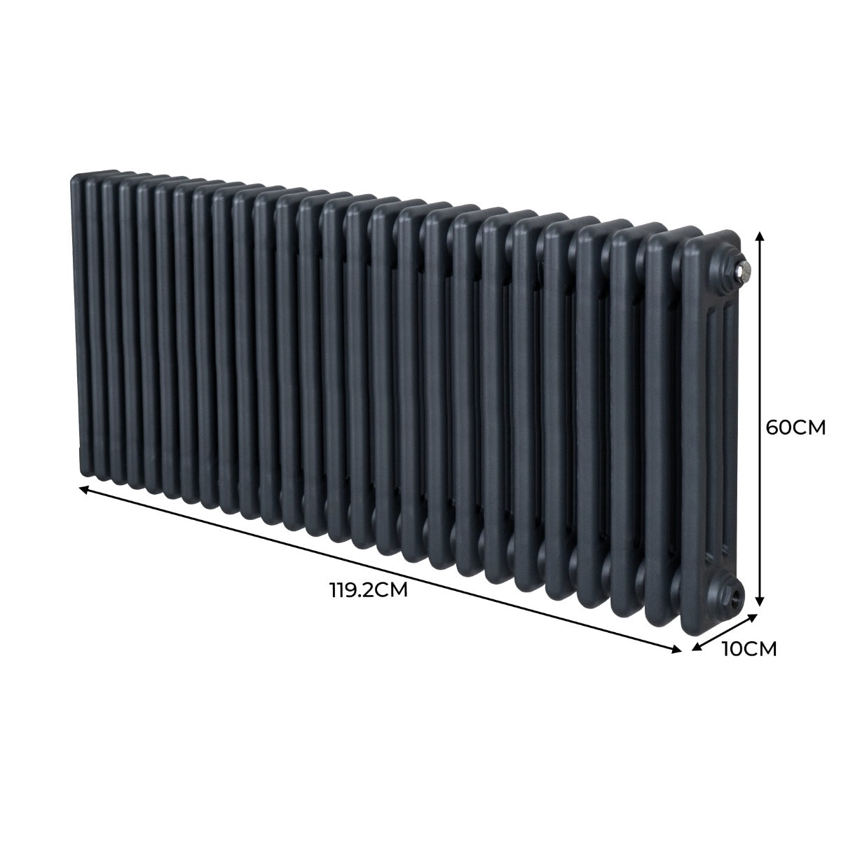 Termosifone a 3 colonne in grigio antracite, dimensioni 600 x 1192mm, con superficie liscia e design elegante, ideale per riscaldamento moderno