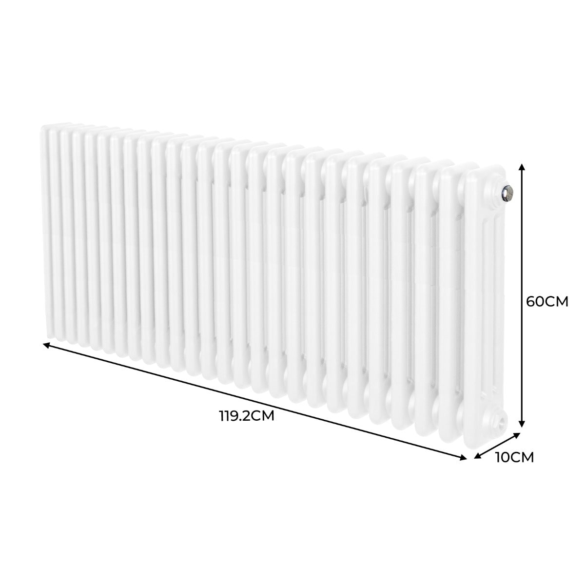 Termosifone a 3 colonne bianco, dimensioni 600 x 1192mm, con finitura liscia e design elegante, ideale per riscaldare ambienti
