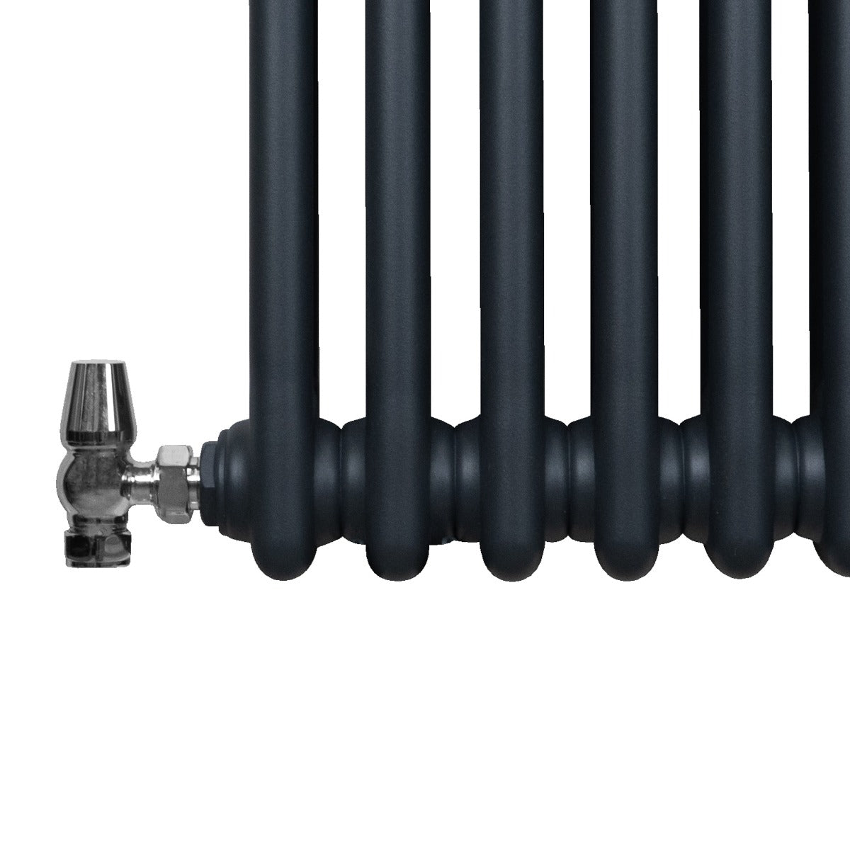 Termosifone a 3 colonne in grigio antracite, con finitura liscia e dettagli metallici, misura 1500 x 202mm, ideale per riscaldamento