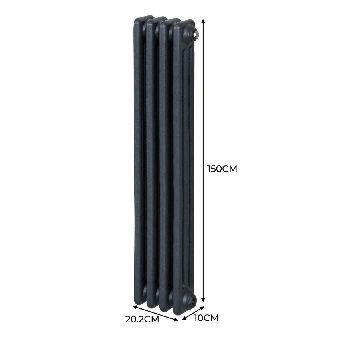 Termosifone a 3 colonne grigio antracite, 1500 x 202mm, con finitura liscia e design elegante, ideale per riscaldare ambienti moderni