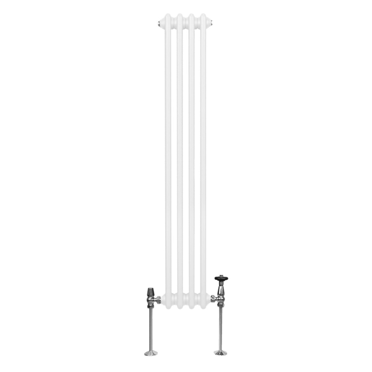 Termosifone a 3 colonne bianco, 1500 x 202mm, con finitura liscia e dettagli metallici, ideale per riscaldare ambienti moderni