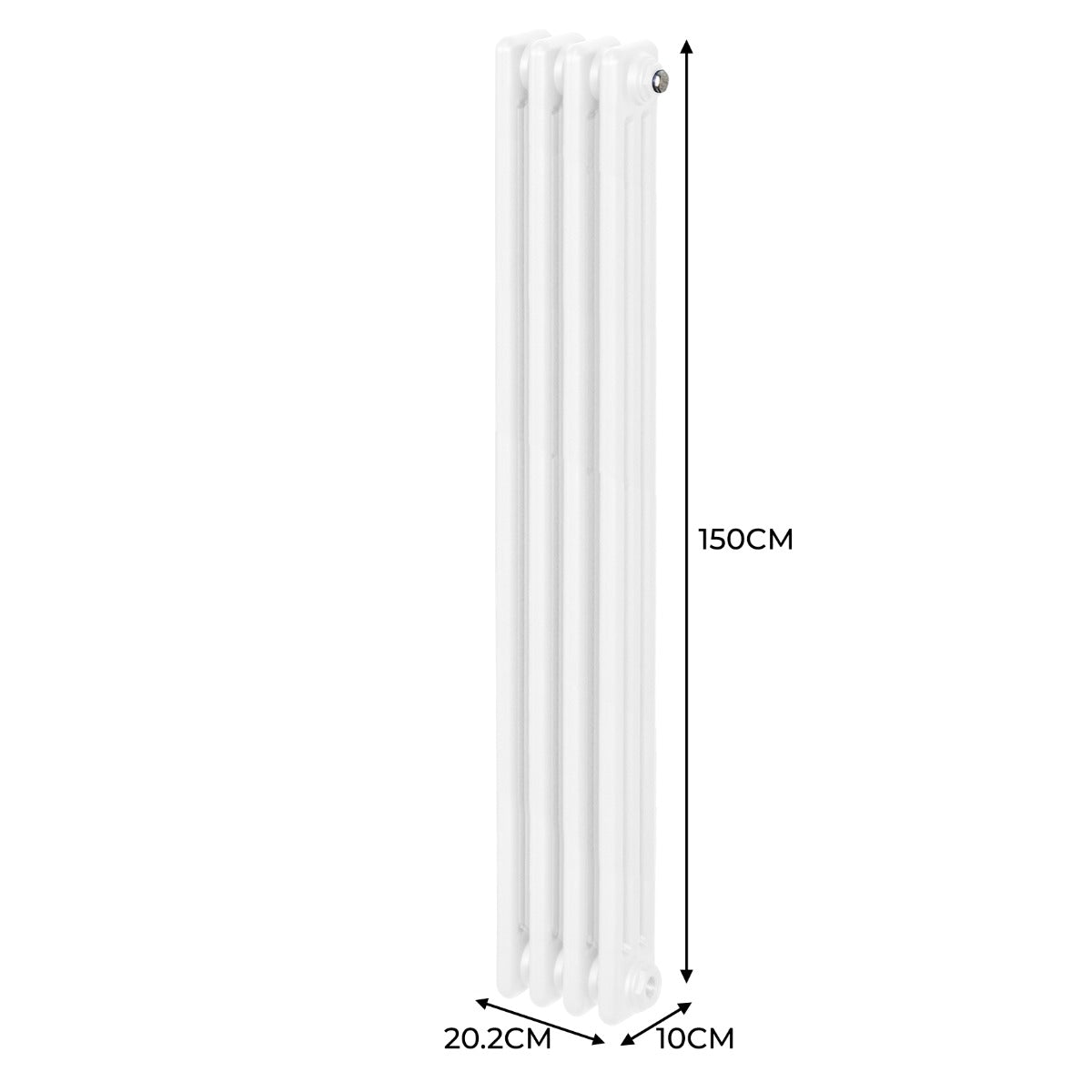 Termosifone a 3 colonne bianco, dimensioni 1500 x 202 mm, con finitura liscia e design elegante, ideale per riscaldare ambienti moderni