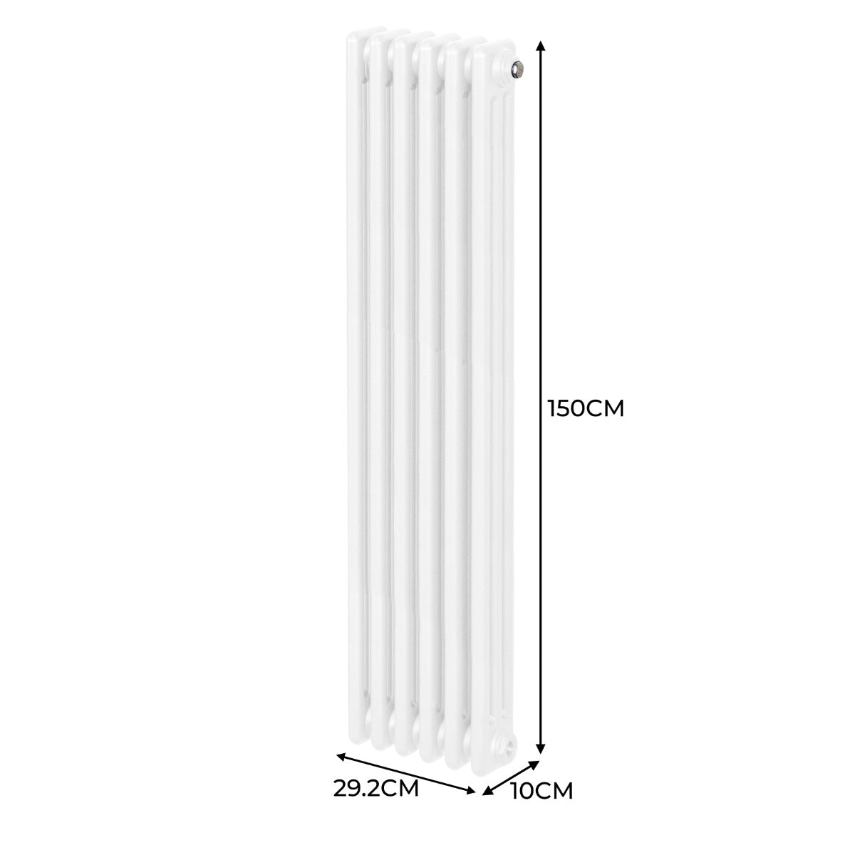 Termosifone a 3 colonne bianco, dimensioni 1500 x 292 mm, con superficie liscia e design elegante, ideale per riscaldare ambienti