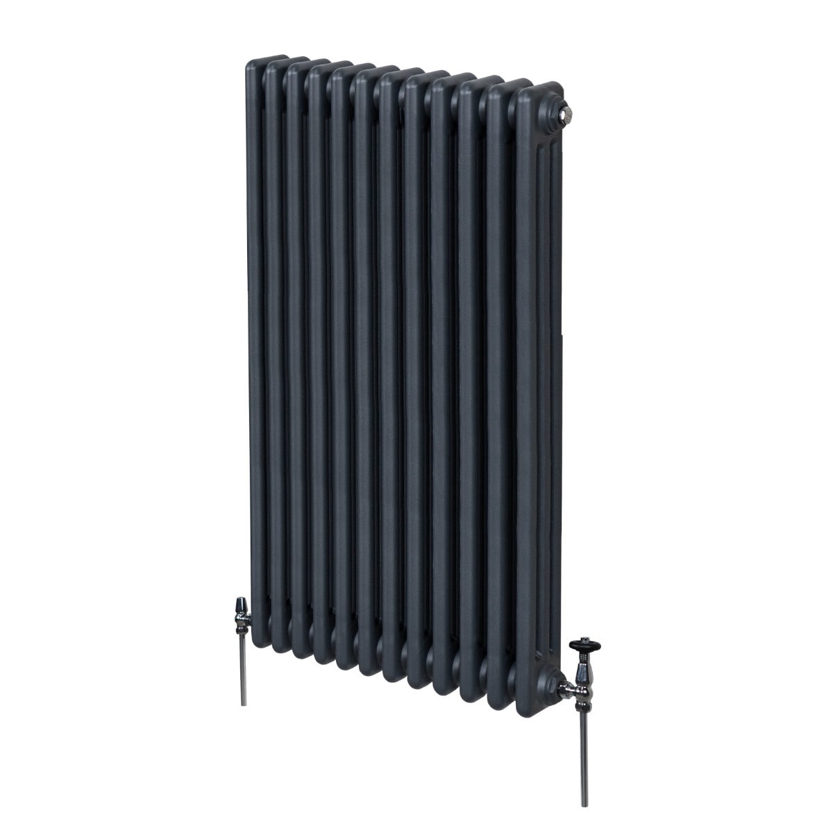 Termosifone a 3 colonne in grigio antracite, con finitura liscia e dettagli metallici, misura 1500 x 562mm, ideale per riscaldamento efficace