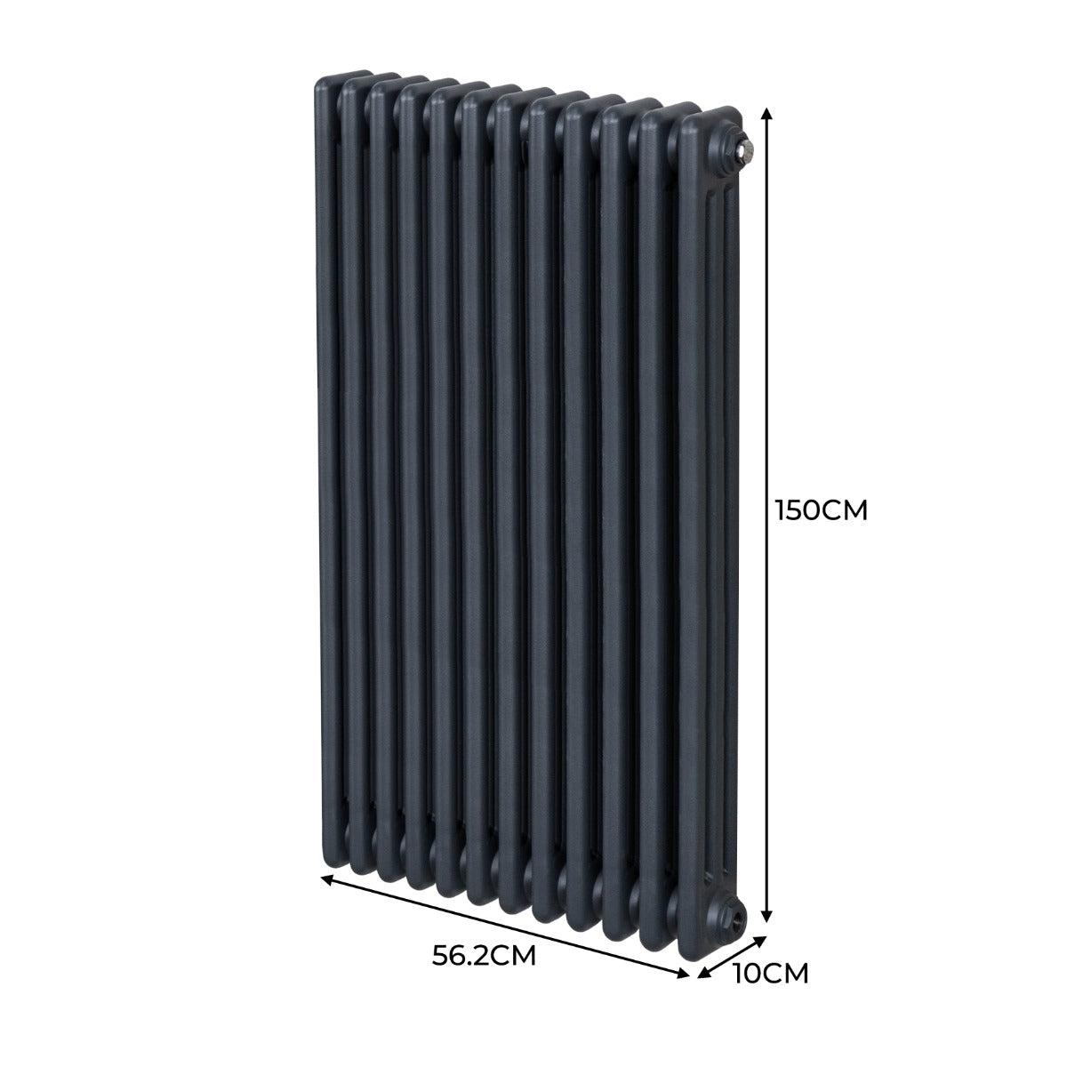 Termosifone a 3 colonne in grigio antracite, dimensioni 1500 x 562mm, con superficie liscia e design elegante per riscaldamento efficiente