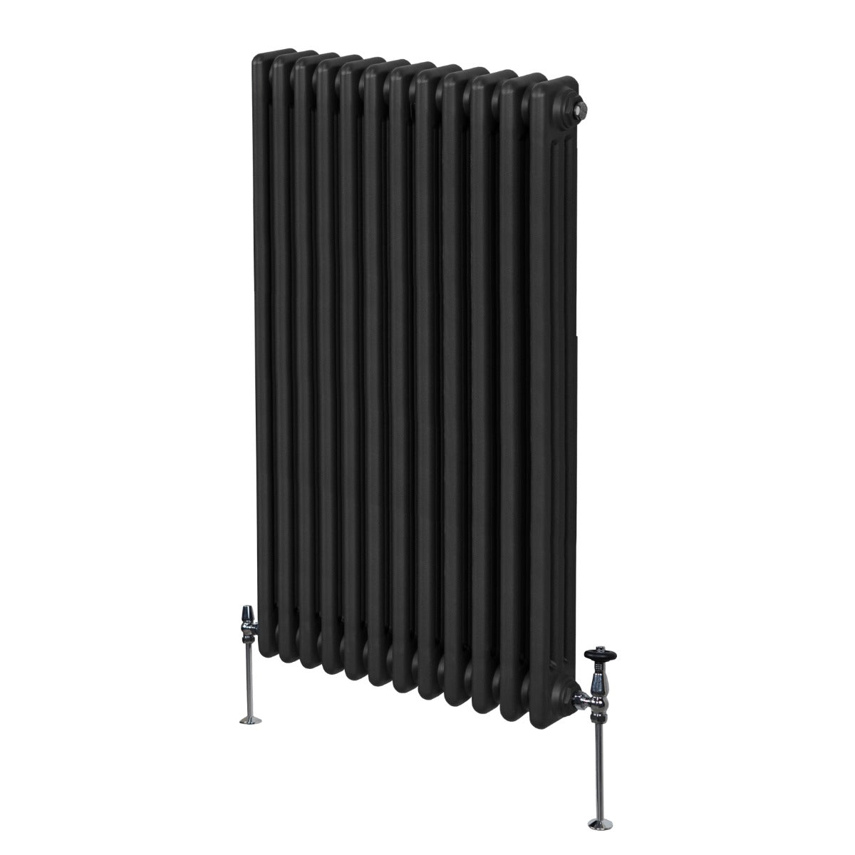 Termosifone a 3 colonne, 1500 x 562mm, colore nero, con finitura liscia e dettagli metallici, ideale per riscaldare ambienti moderni