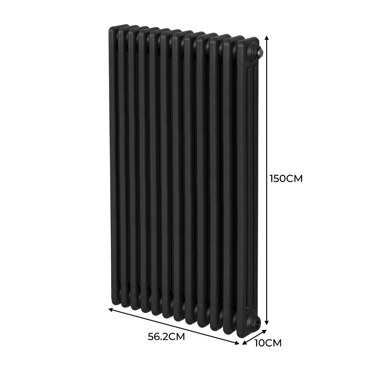 Termosifone a 3 colonne, 1500 x 562mm, colore nero, design elegante e moderno, superficie liscia e finitura opaca, ideale per riscaldare ambienti
