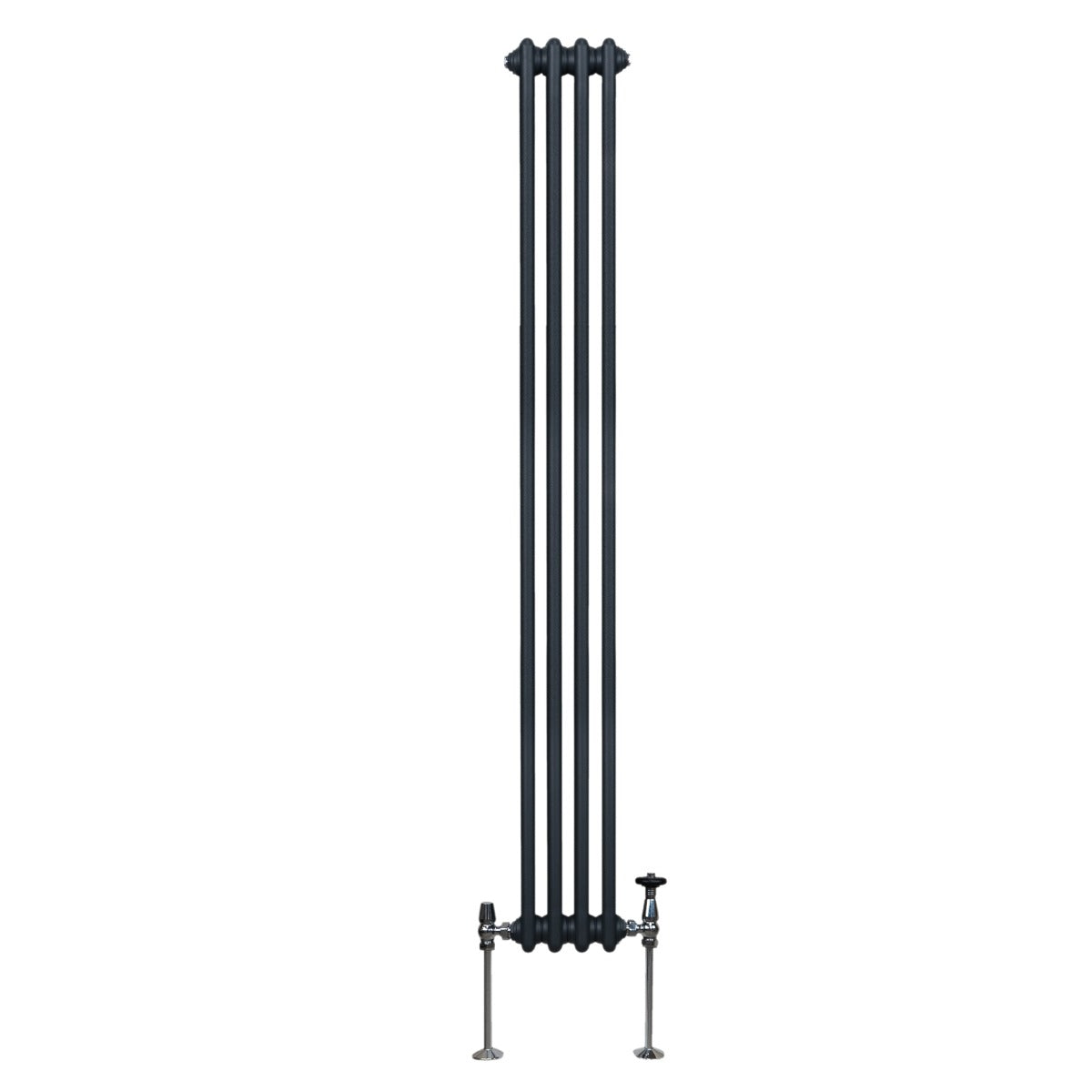 Termosifone a 3 colonne in grigio antracite, alto 1800 mm, con finitura liscia e tubi verticali, ideale per riscaldamento moderno