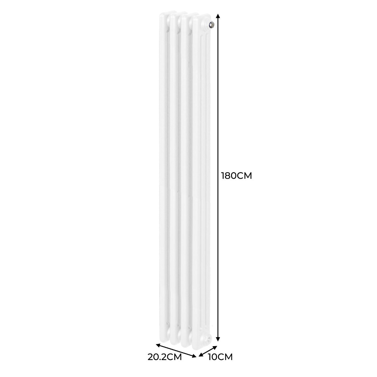 Termosifone a 3 colonne bianco, altezza 180 cm, design elegante e moderno, superficie liscia e finitura lucida, ideale per riscaldare ambienti
