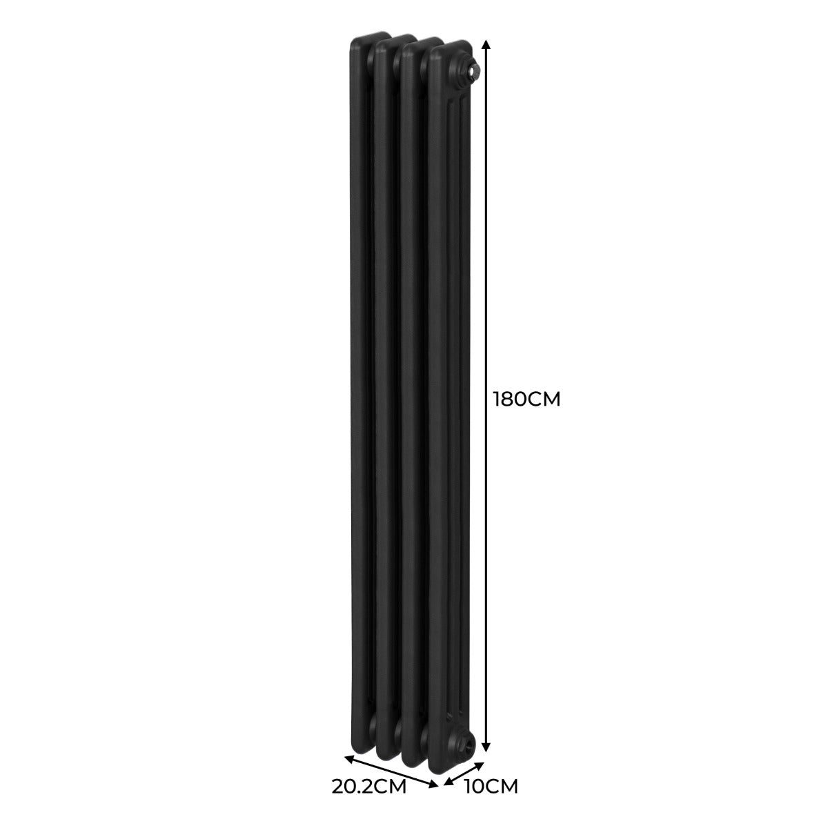 Termosifone a 3 colonne, 1800 x 202mm, colore nero, con finitura liscia e design elegante, ideale per riscaldare ambienti moderni