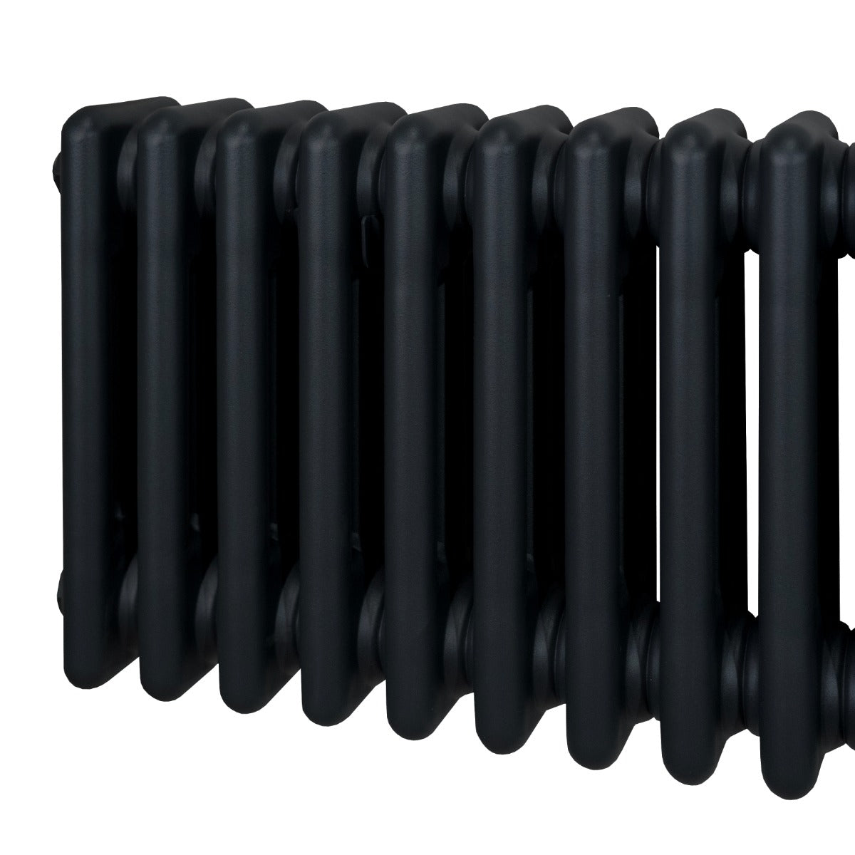 Termosifone a 3 colonne di colore nero, con finitura liscia e design elegante, misura 1800 x 202mm, ideale per riscaldare ambienti