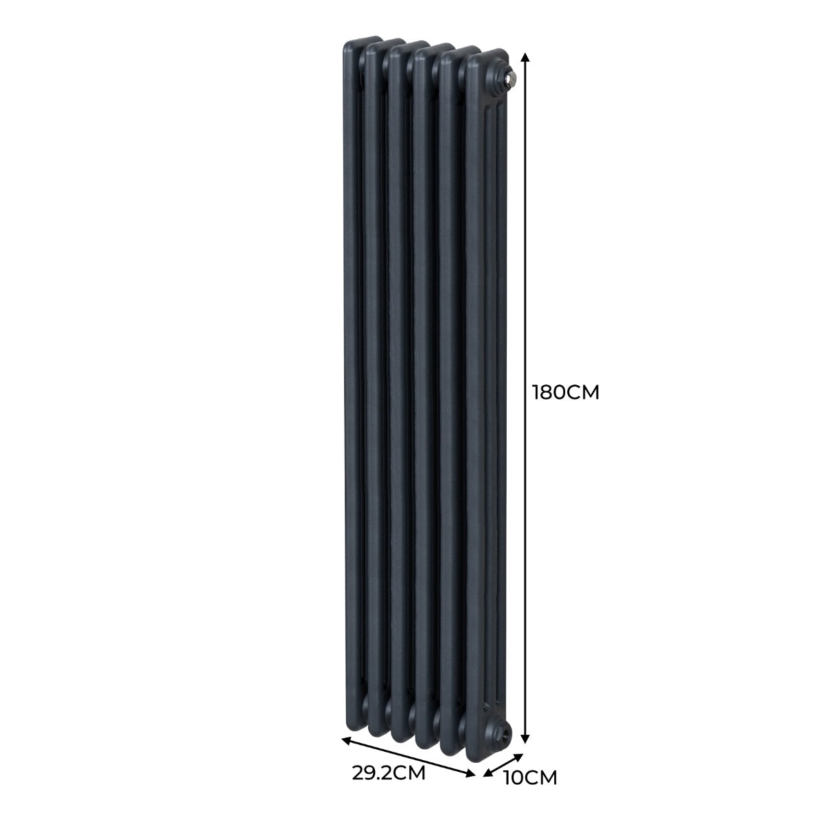 Termosifone a 3 colonne in grigio antracite, dimensioni 1800 x 292 mm, con superficie liscia e design elegante per riscaldamento efficace