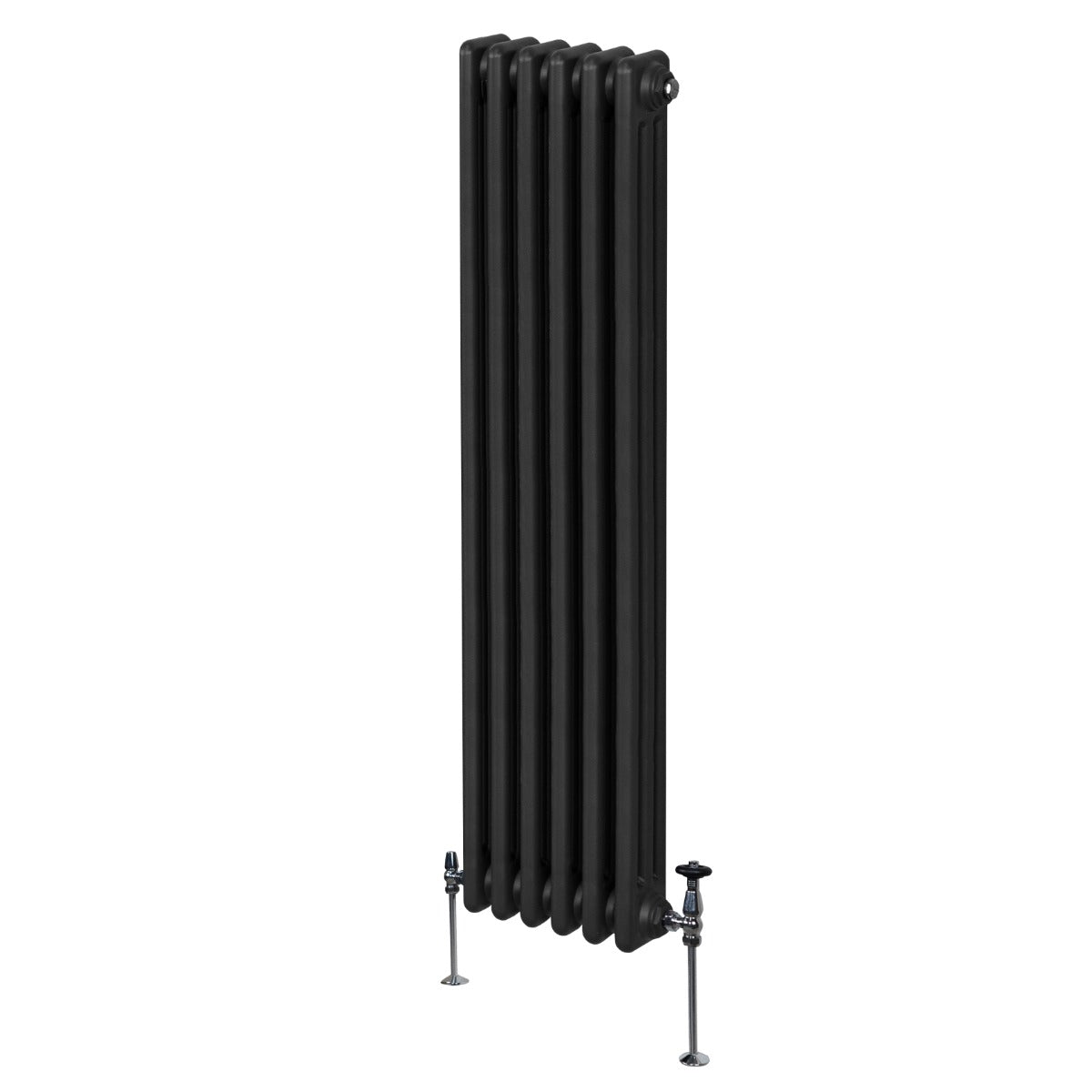 Termosifone a 3 colonne, 1800 x 292mm, colore nero opaco, con finitura liscia e dettagli metallici, ideale per riscaldamento moderno