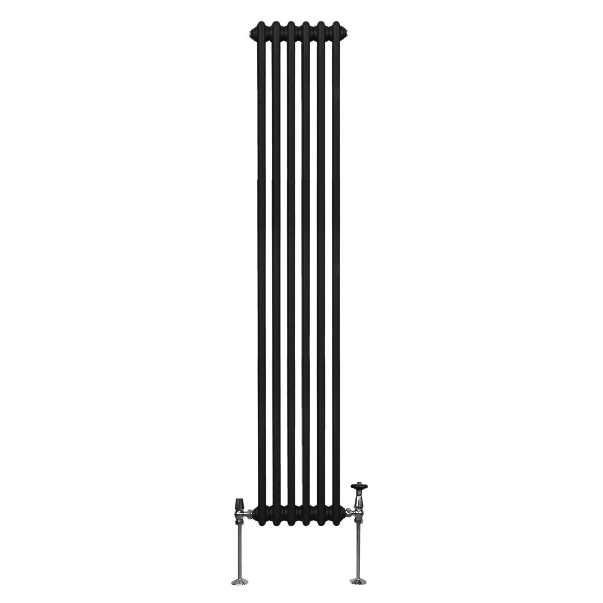 Termosifone a 3 colonne di colore nero, con finitura liscia, altezza 1800 mm e larghezza 292 mm, adatto per riscaldamento domestico