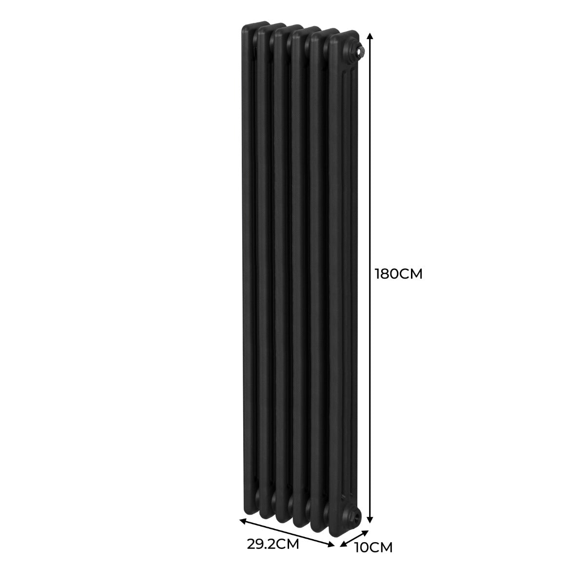 Termosifone a 3 colonne in nero, dimensioni 180 x 29,2 cm, design elegante e moderno, superficie liscia e finitura opaca