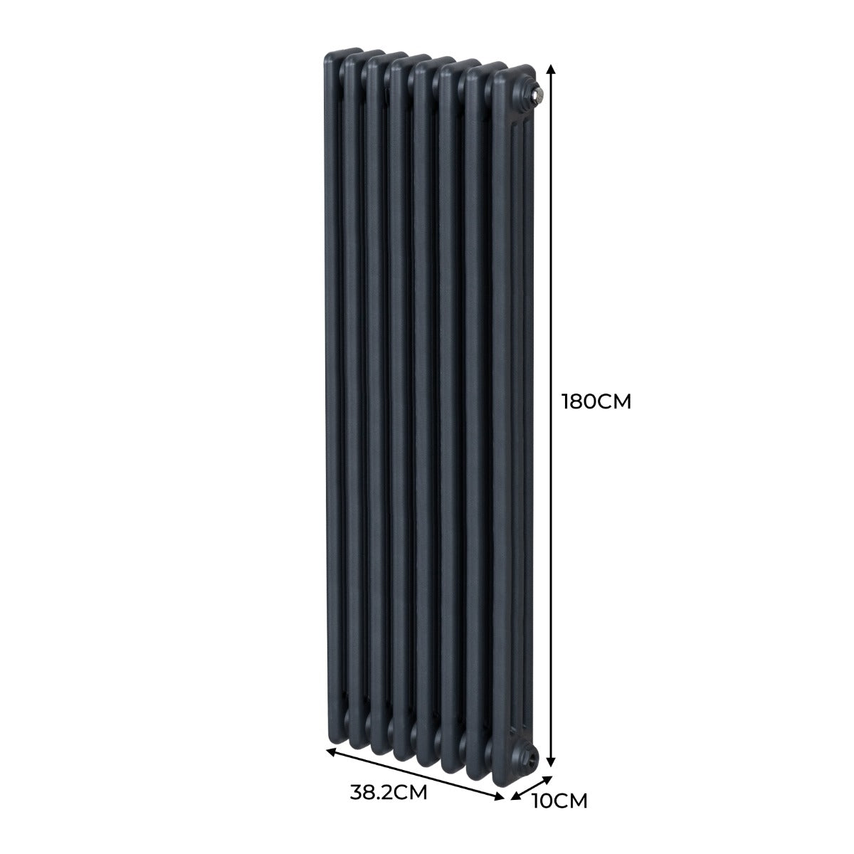 Termosifone a 3 colonne grigio antracite, dimensioni 1800 x 382mm, con superficie liscia e design elegante per riscaldamento efficiente