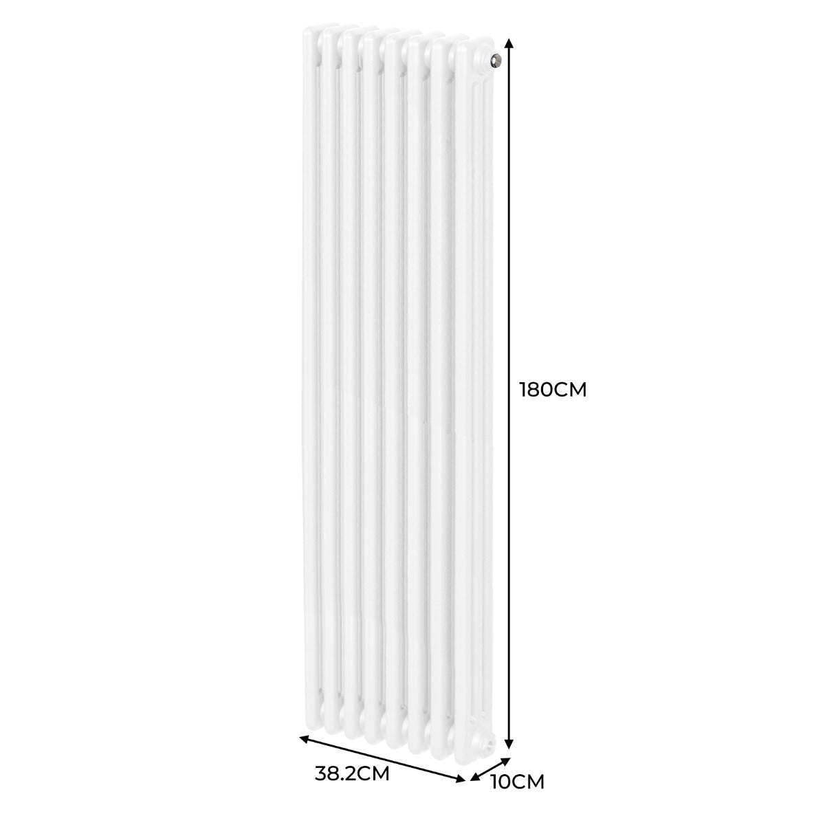 Termosifone a 3 colonne bianco, altezza 180 cm e larghezza 38,2 cm, con superficie liscia e design elegante per riscaldamento efficace