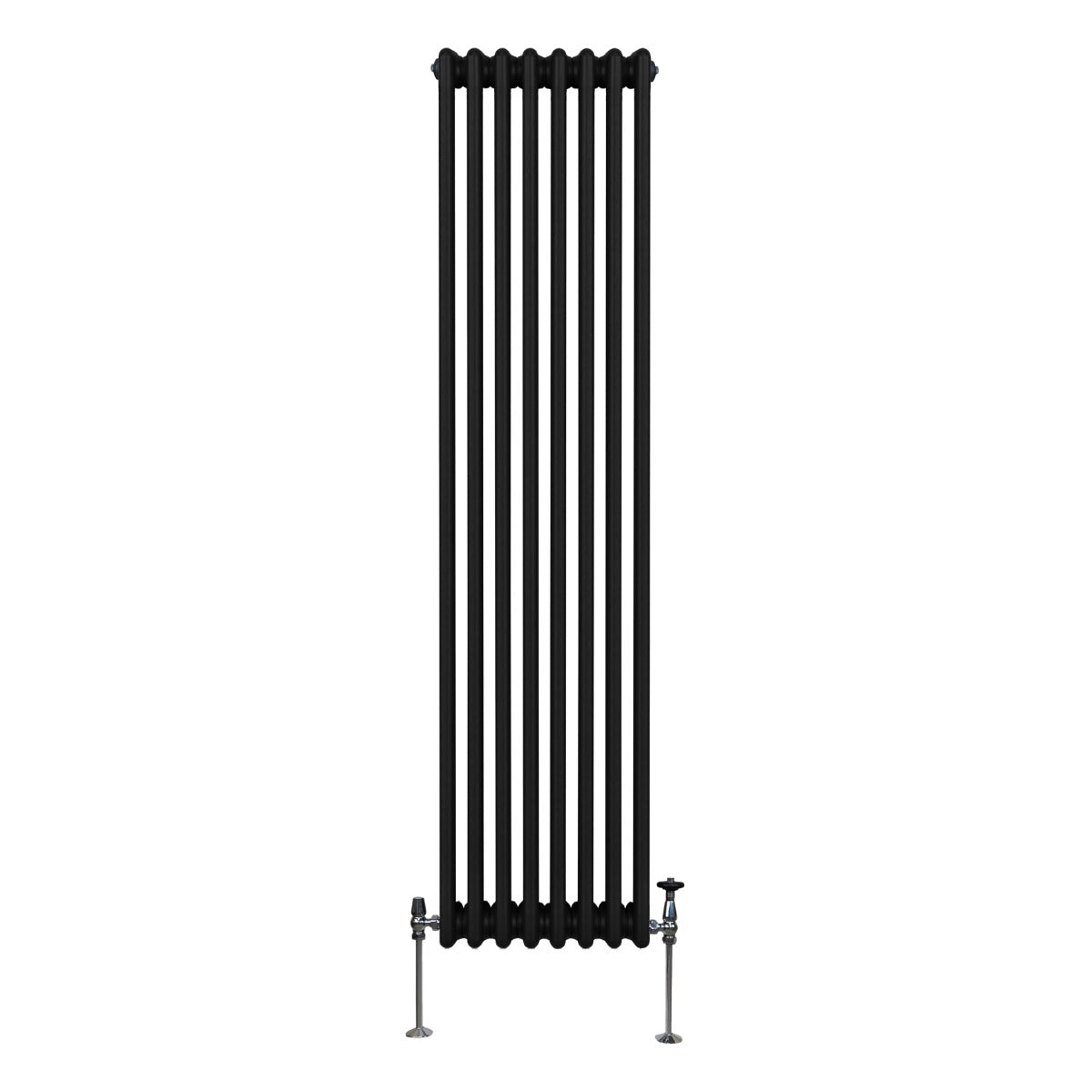 Termosifone a 3 colonne, 1800 x 382mm, colore nero opaco, con finitura liscia e supporti metallici, ideale per riscaldamento moderno