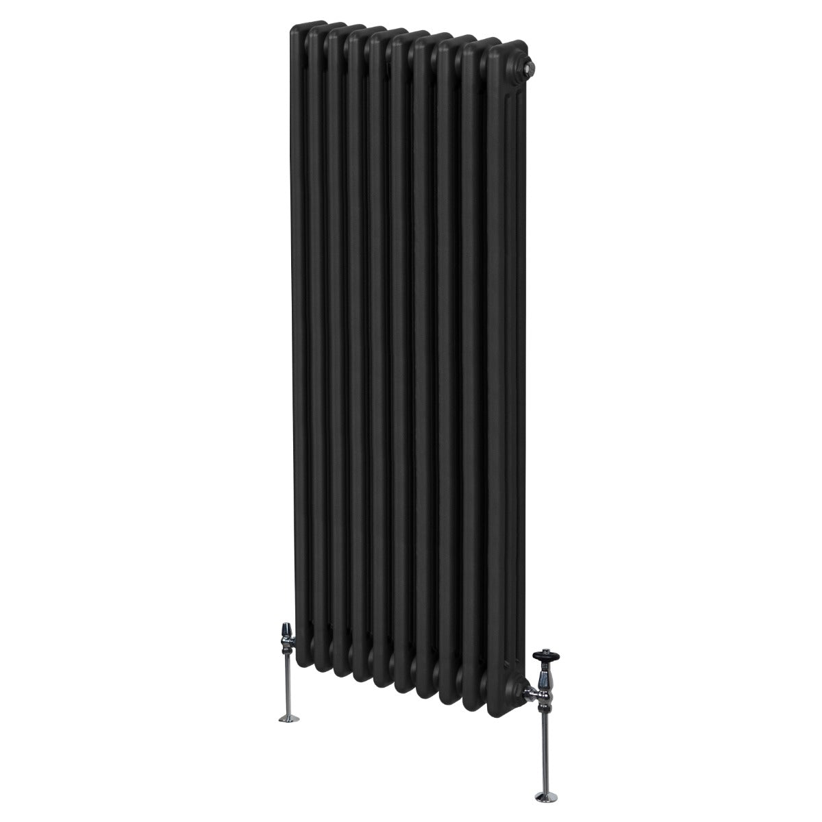 Termosifone a 3 colonne, 1800 x 472mm, colore nero opaco, con finitura liscia e supporti metallici eleganti per un design moderno