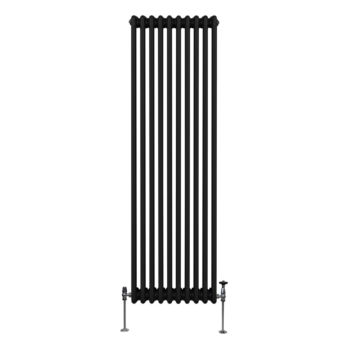 Termosifone a 3 colonne, 1800 x 472mm, colore nero opaco, con finitura liscia e supporti metallici lucidi, design elegante e moderno
