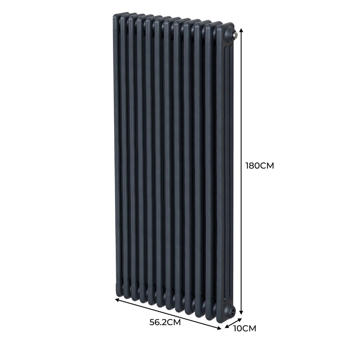 Termosifone a 3 colonne in grigio antracite, dimensioni 1800 x 562mm, con superficie liscia e design elegante e moderno