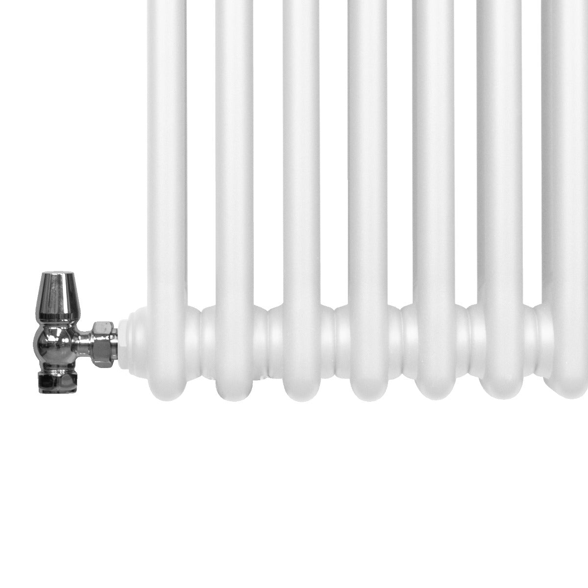 Termosifone a 3 colonne bianco, 1800 x 562mm, con finitura liscia e lucida, valvola cromata a sinistra, design elegante e moderno