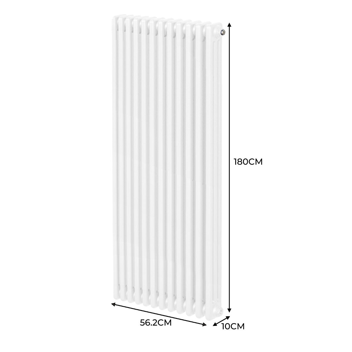 Termosifone bianco a 3 colonne, dimensioni 1800 x 562 mm, con finitura liscia e design elegante, ideale per riscaldare ambienti moderni