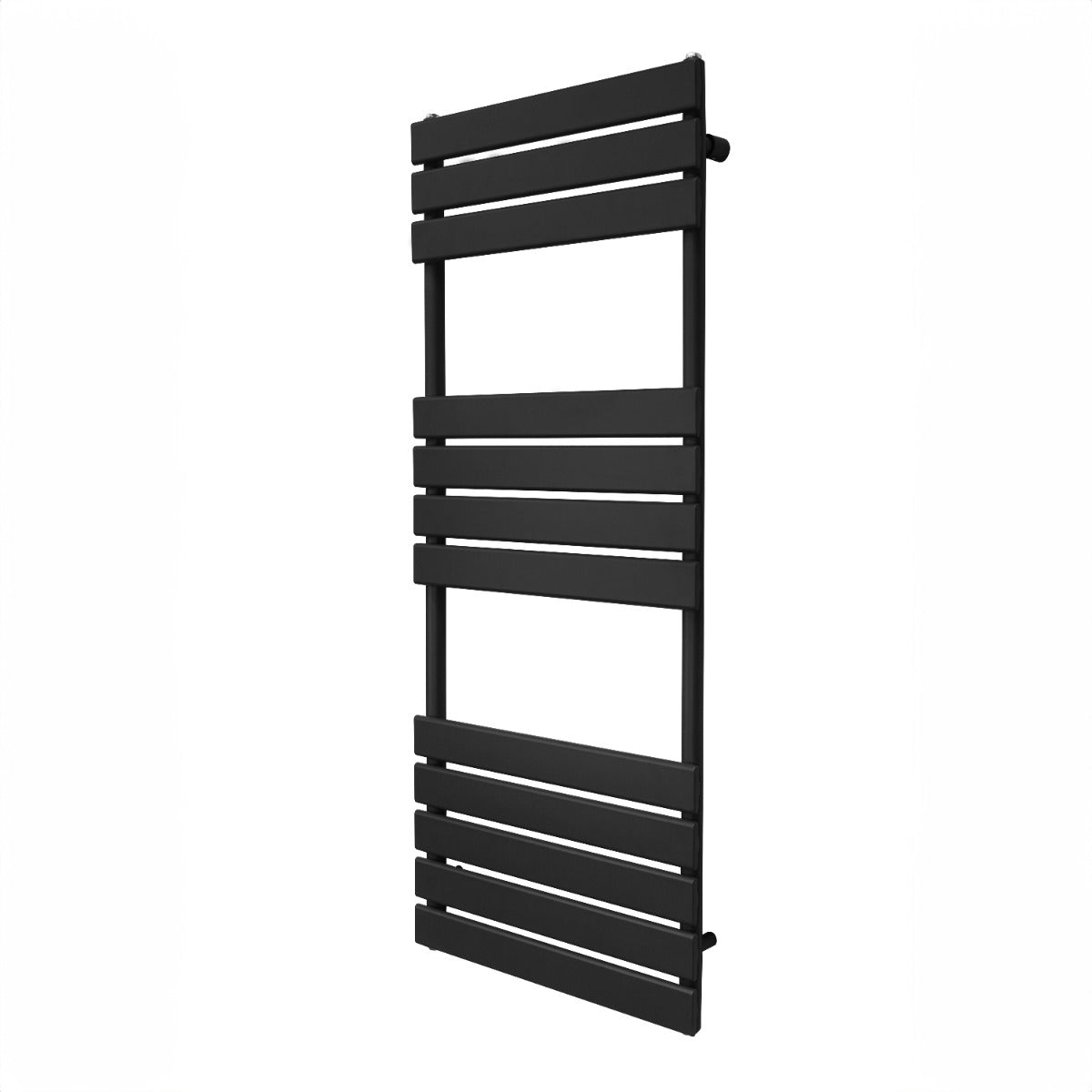 Radiatore per asciugamani a incasso, 1200mm x 450mm, finitura nera opaca, design elegante con barre orizzontali e texture liscia