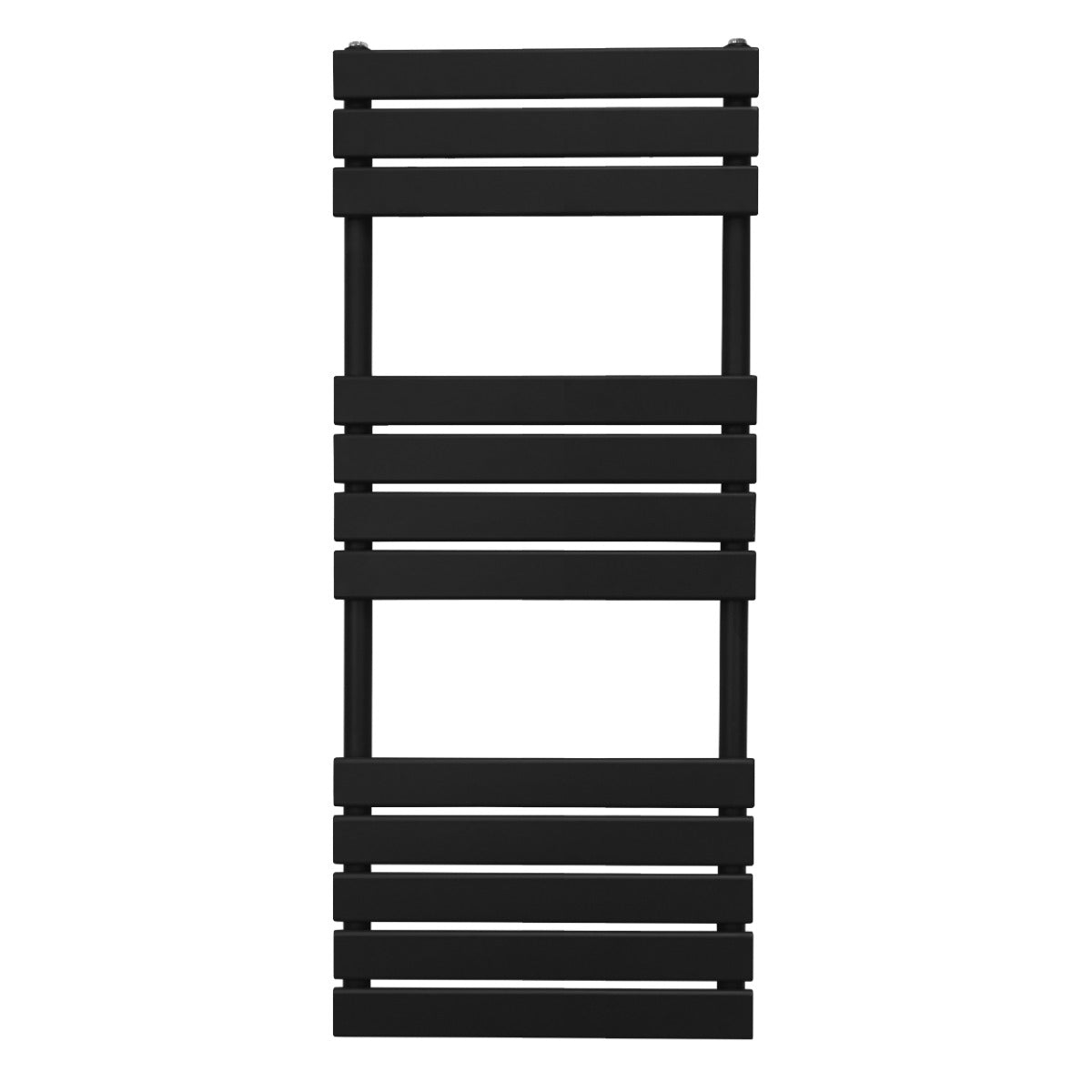 Radiatore per asciugamani a incasso, 1200mm x 450mm, finitura nera opaca, design elegante con barre orizzontali e verticali