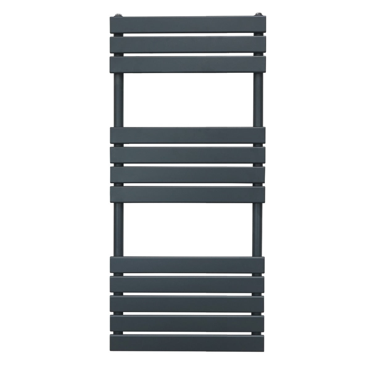 Radiatore per asciugamani a incasso, 1200mm x 500mm, in grigio antracite, con design a listelli orizzontali e finitura liscia