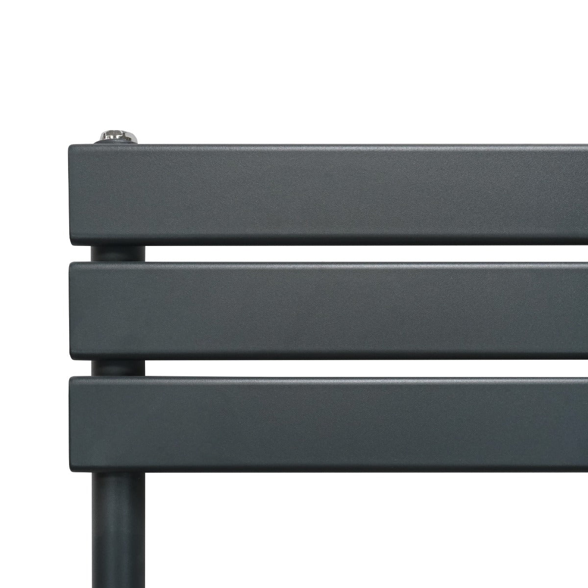 Radiatore per asciugamani a incasso grigio antracite, con design moderno e linee pulite, misura 1200mm x 500mm, superficie liscia e opaca