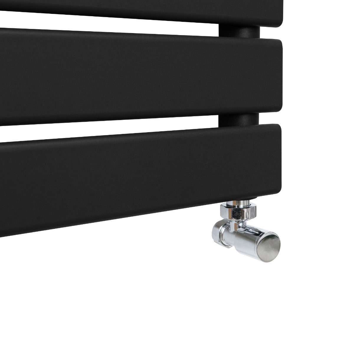 Radiatore per asciugamani a incasso, 1200mm x 500mm, finitura nera opaca con dettagli cromati e linee moderne e minimaliste
